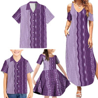 Vintage Violet Hawaiian Traditional Kapa Mix Flowers Lei Family Matching Summer Maxi Dress and Hawaiian Shirt
