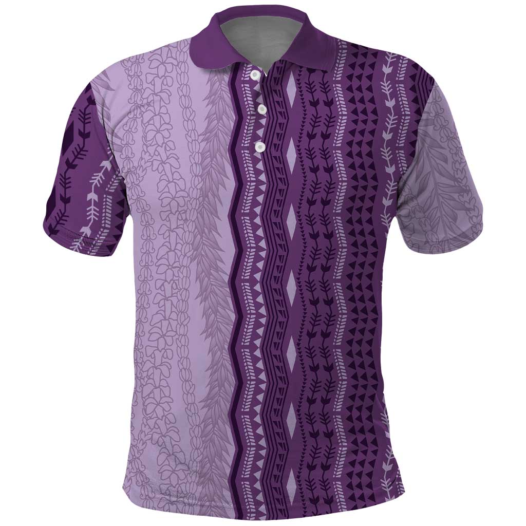 Vintage Violet Hawaiian Traditional Kapa Mix Flowers Lei Polo Shirt