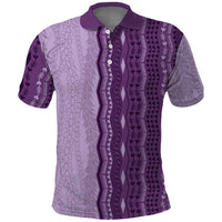 Vintage Violet Hawaiian Traditional Kapa Mix Flowers Lei Polo Shirt