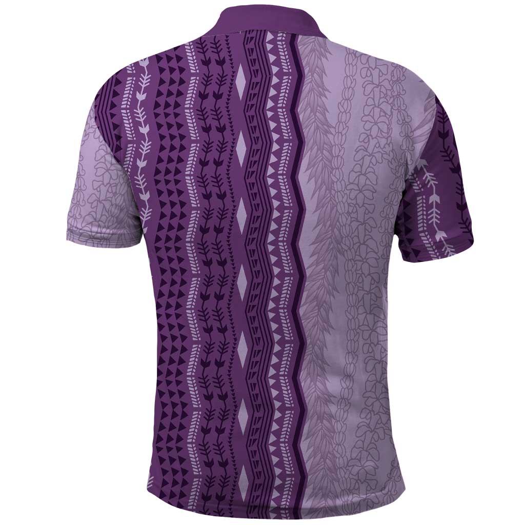 Vintage Violet Hawaiian Traditional Kapa Mix Flowers Lei Polo Shirt