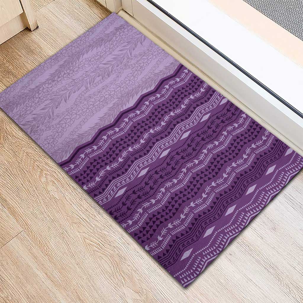 Vintage Violet Hawaiian Traditional Kapa Mix Flowers Lei Rubber Doormat