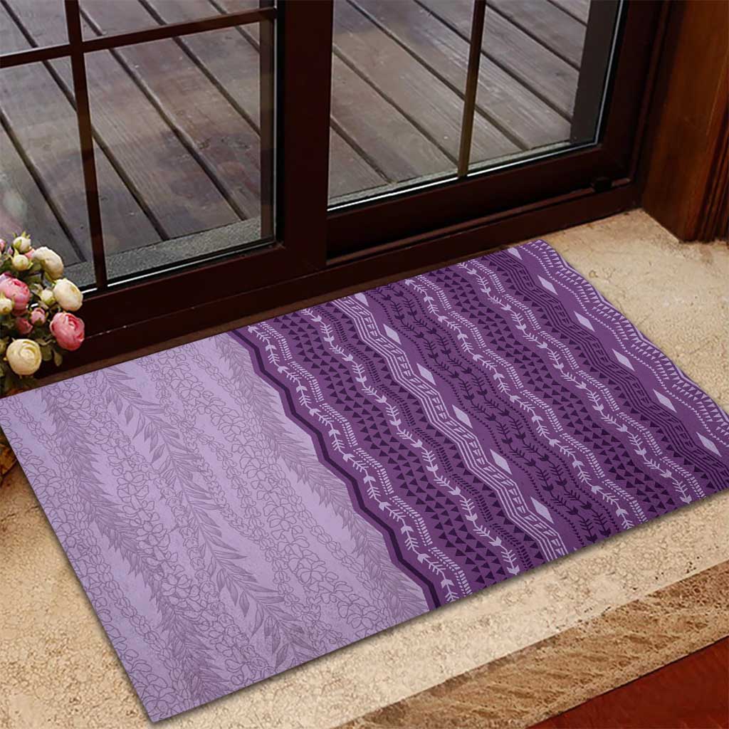 Vintage Violet Hawaiian Traditional Kapa Mix Flowers Lei Rubber Doormat