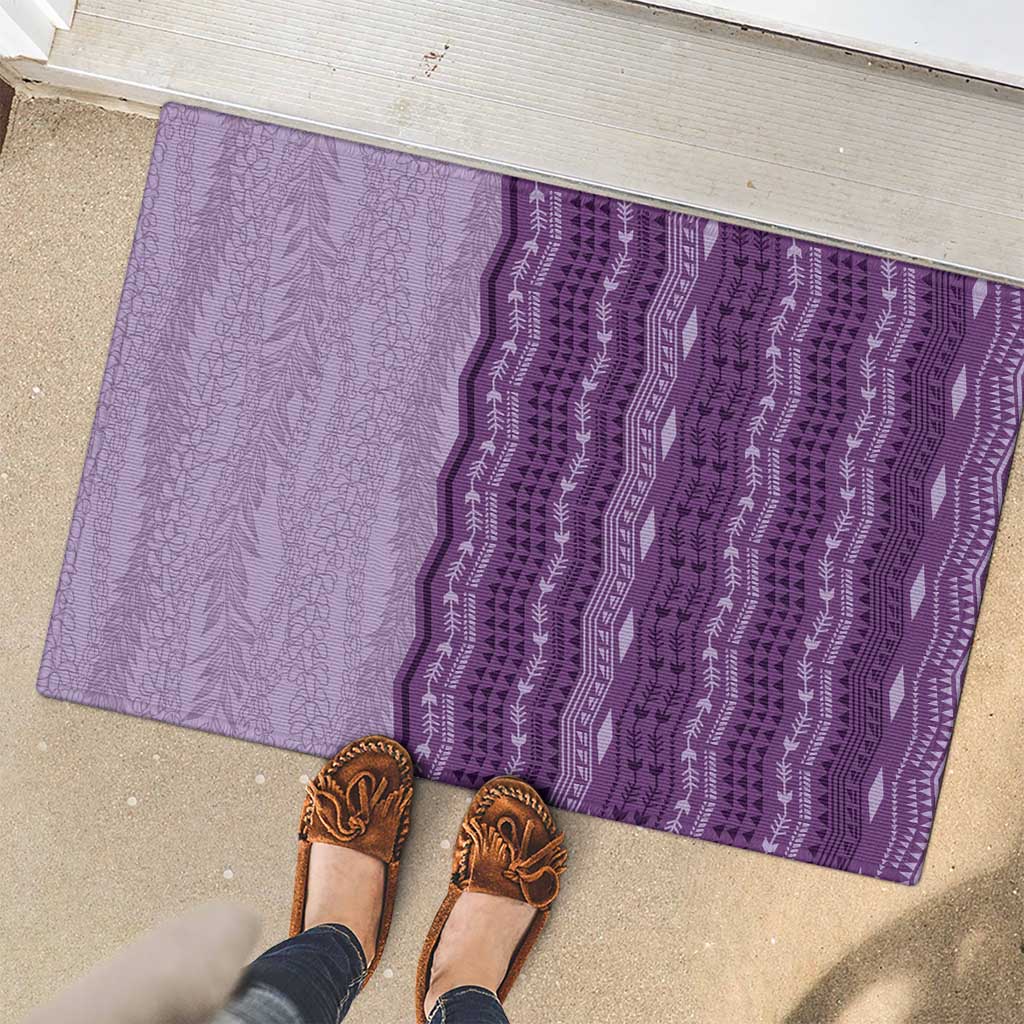Vintage Violet Hawaiian Traditional Kapa Mix Flowers Lei Rubber Doormat