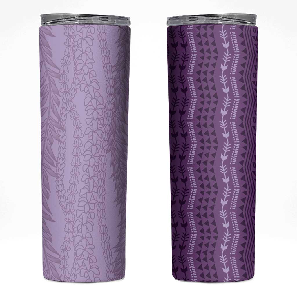 Vintage Violet Hawaiian Traditional Kapa Mix Flowers Lei Skinny Tumbler