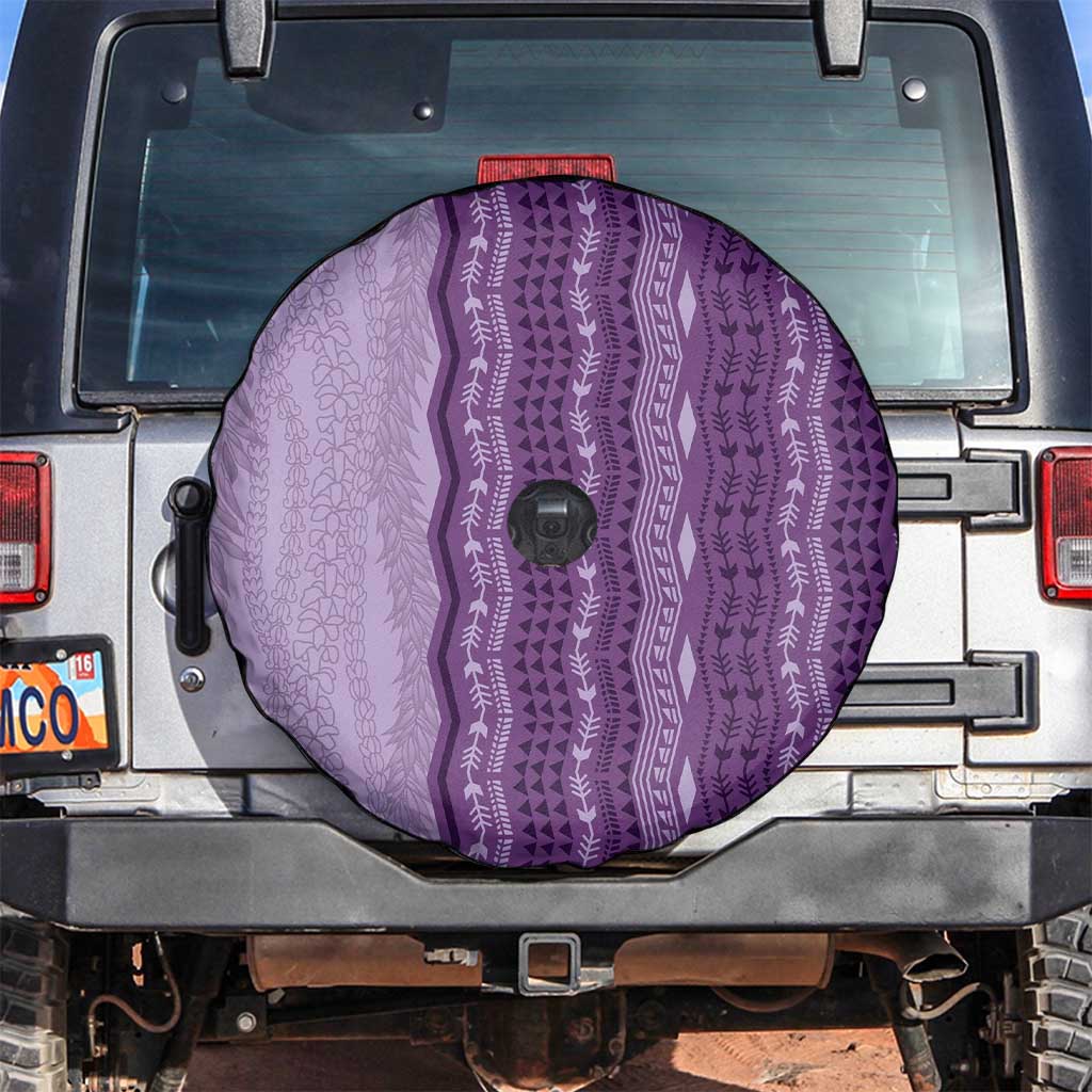 Vintage Violet Hawaiian Traditional Kapa Mix Flowers Lei Spare Tire Cover LT7 Violet - Polynesian Pride