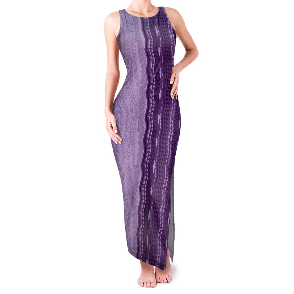 Vintage Violet Hawaiian Traditional Kapa Mix Flowers Lei Tank Maxi Dress