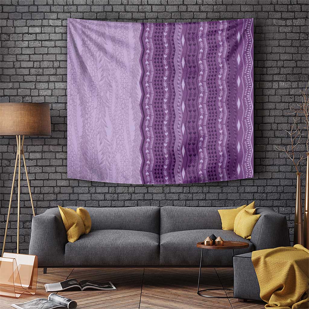 Vintage Violet Hawaiian Traditional Kapa Mix Flowers Lei Tapestry