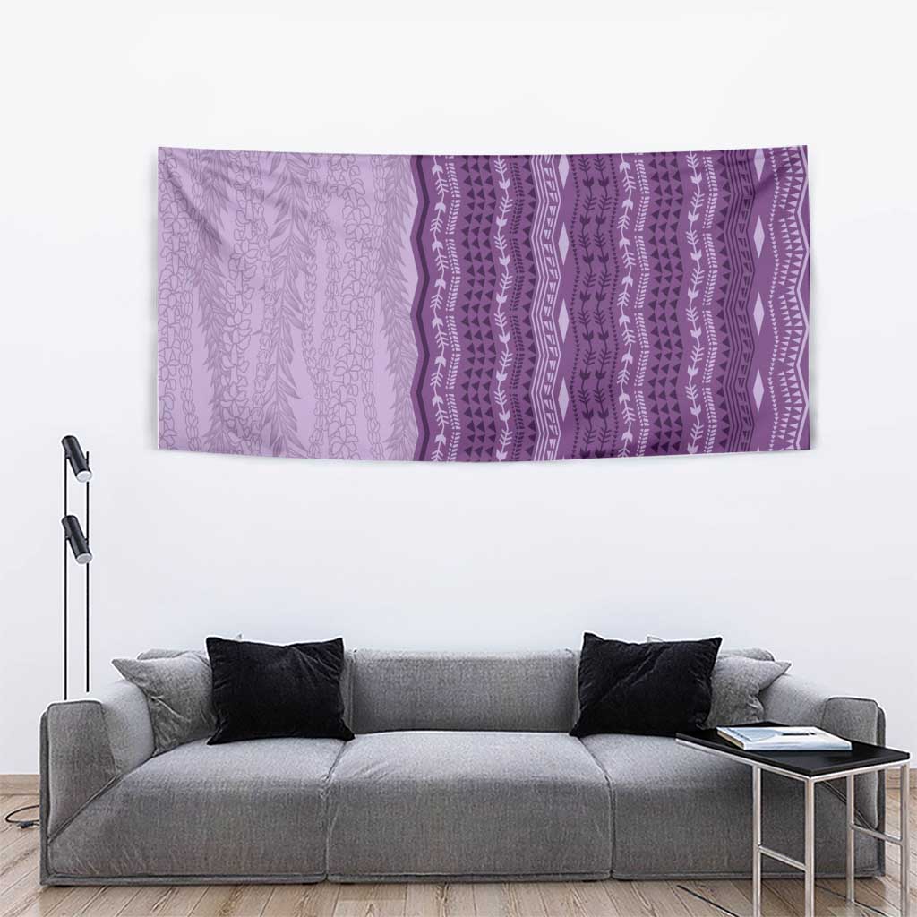 Vintage Violet Hawaiian Traditional Kapa Mix Flowers Lei Tapestry