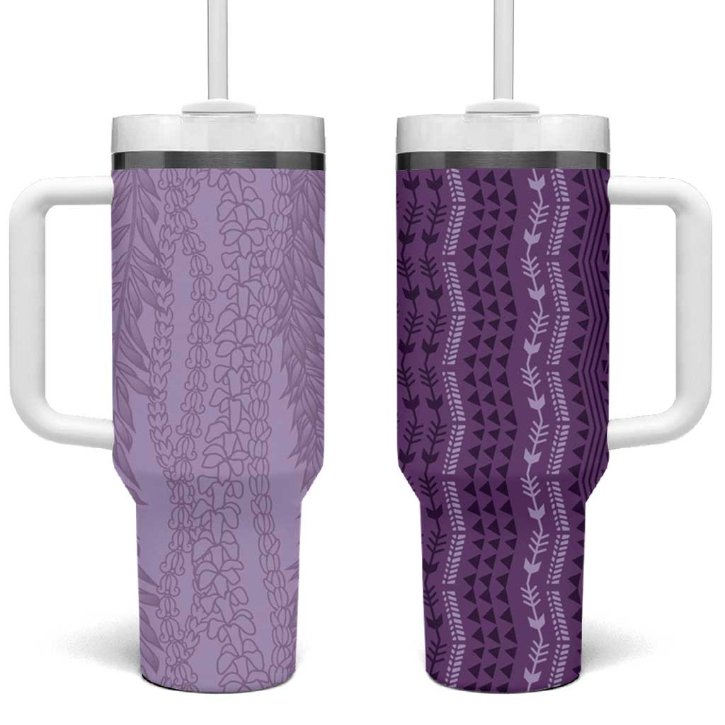 Vintage Violet Hawaiian Traditional Kapa Mix Flowers Lei Tumbler With Handle