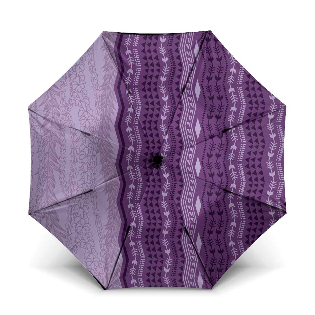 Vintage Violet Hawaiian Traditional Kapa Mix Flowers Lei Umbrella