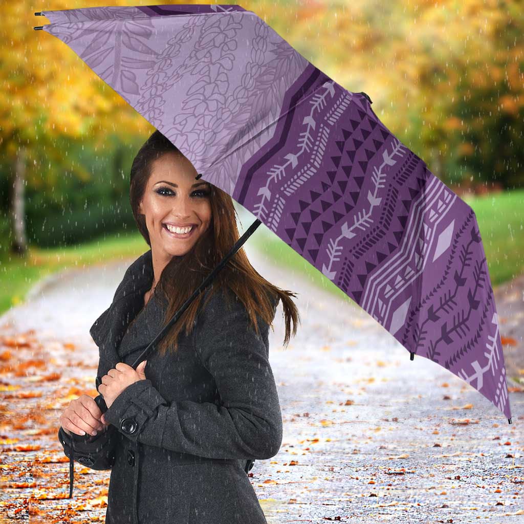 Vintage Violet Hawaiian Traditional Kapa Mix Flowers Lei Umbrella