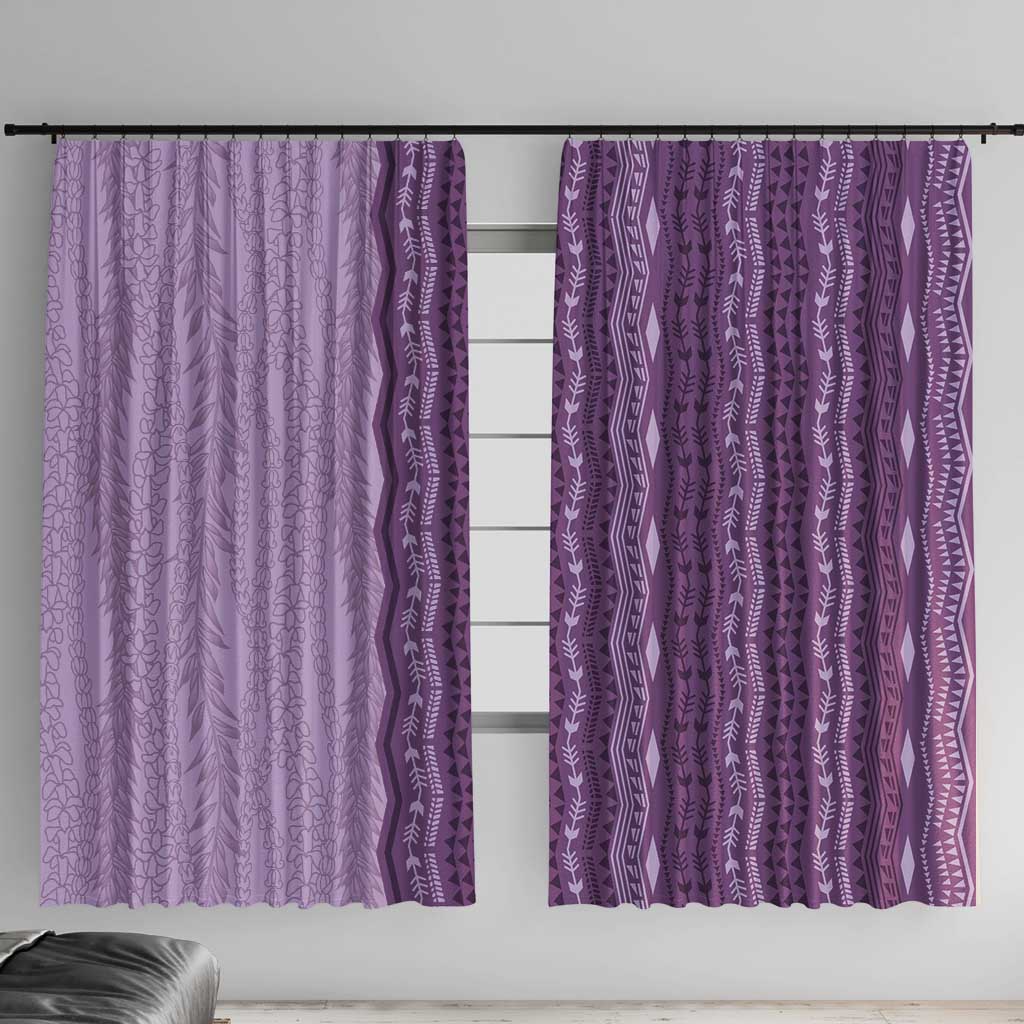Vintage Violet Hawaiian Traditional Kapa Mix Flowers Lei Window Curtain