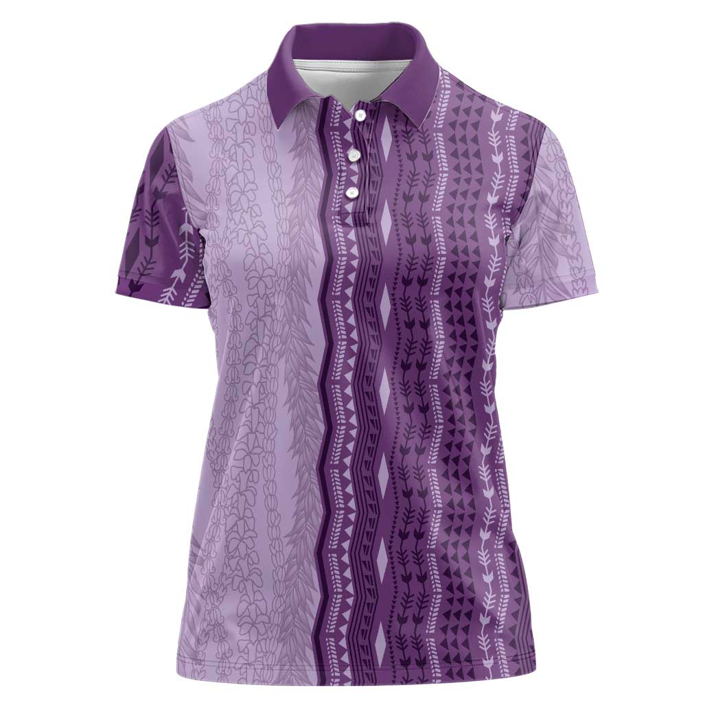 Vintage Violet Hawaiian Traditional Kapa Mix Flowers Lei Women Polo Shirt LT7 Female Violet - Polynesian Pride