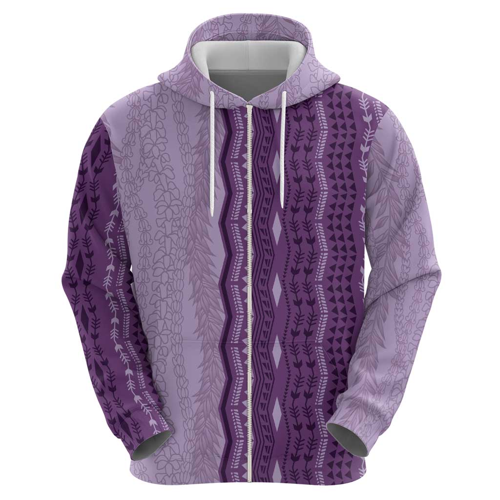 Vintage Violet Hawaiian Traditional Kapa Mix Flowers Lei Zip Hoodie LT7 - Polynesian Pride