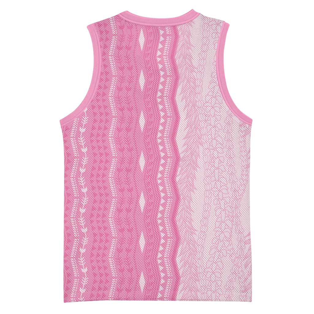 Vintage Pink Hawaiian Traditional Kapa Mix Flowers Lei Basketball Jersey LT7 - Polynesian Pride