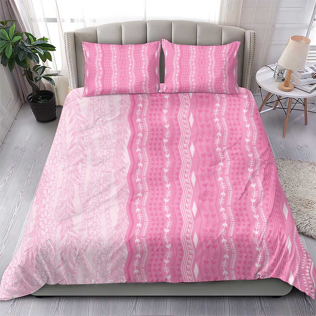 Vintage Pink Hawaiian Traditional Kapa Mix Flowers Lei Bedding Set