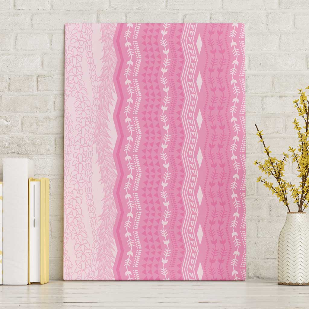 Vintage Pink Hawaiian Traditional Kapa Mix Flowers Lei Canvas Wall Art