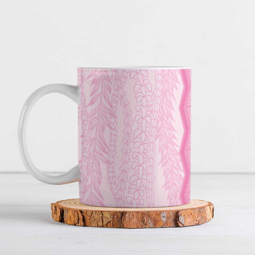 Vintage Pink Hawaiian Traditional Kapa Mix Flowers Lei Ceramic Mug