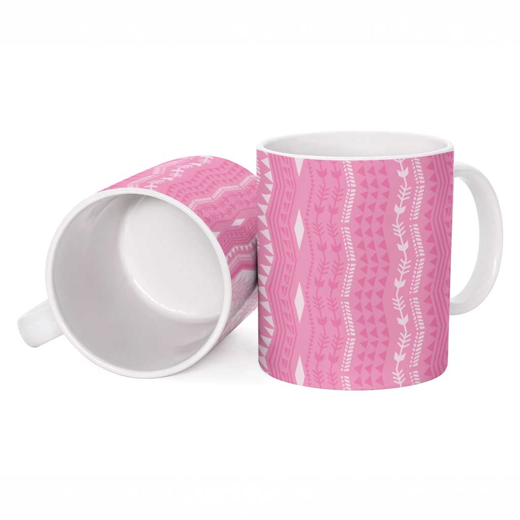 Vintage Pink Hawaiian Traditional Kapa Mix Flowers Lei Ceramic Mug