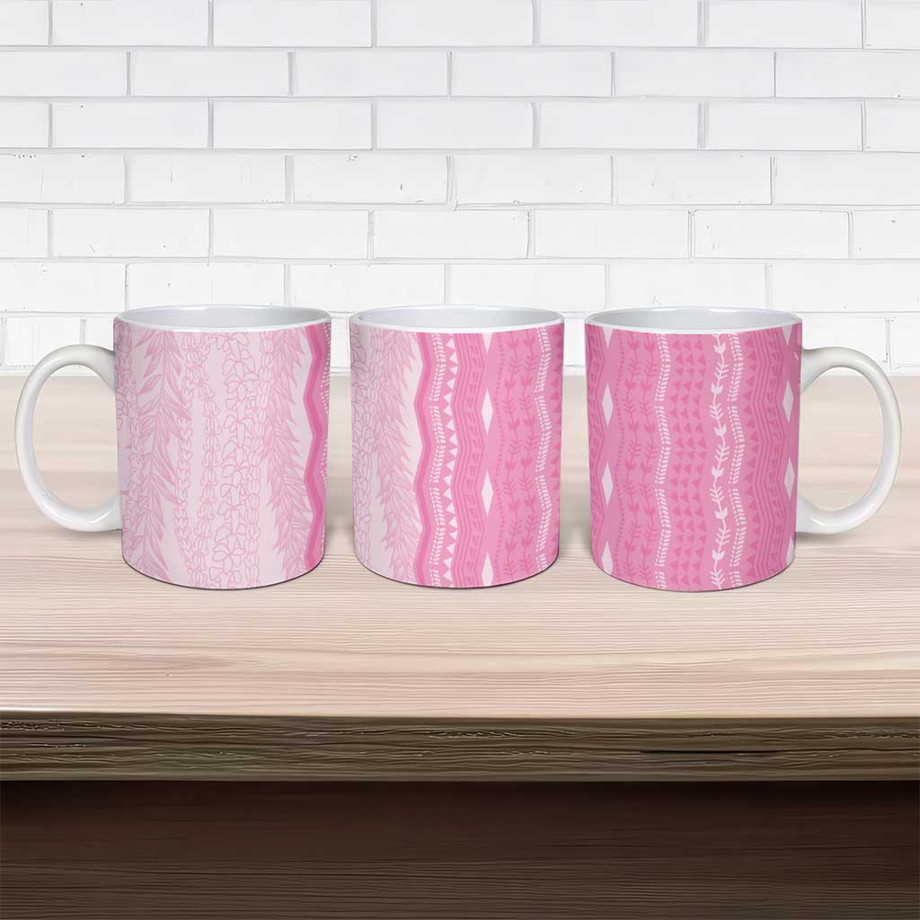 Vintage Pink Hawaiian Traditional Kapa Mix Flowers Lei Ceramic Mug