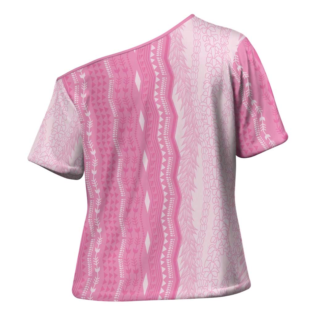 Vintage Pink Hawaiian Traditional Kapa Mix Flowers Lei Cross Shoulder Shirt LT7 - Polynesian Pride