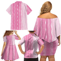 Vintage Pink Hawaiian Traditional Kapa Mix Flowers Lei Family Matching Off Shoulder Short Dress and Hawaiian Shirt