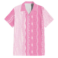 Vintage Pink Hawaiian Traditional Kapa Mix Flowers Lei Family Matching Off Shoulder Short Dress and Hawaiian Shirt