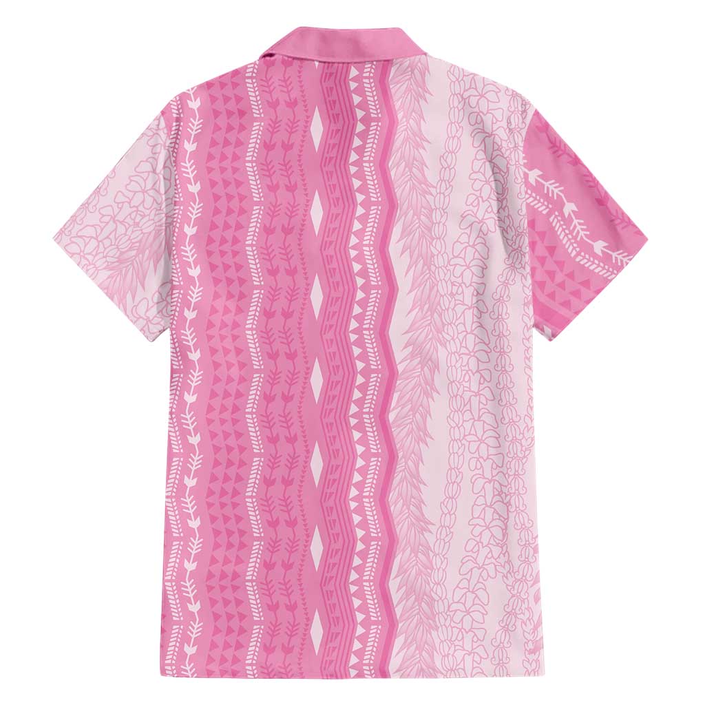 Vintage Pink Hawaiian Traditional Kapa Mix Flowers Lei Family Matching Off Shoulder Short Dress and Hawaiian Shirt