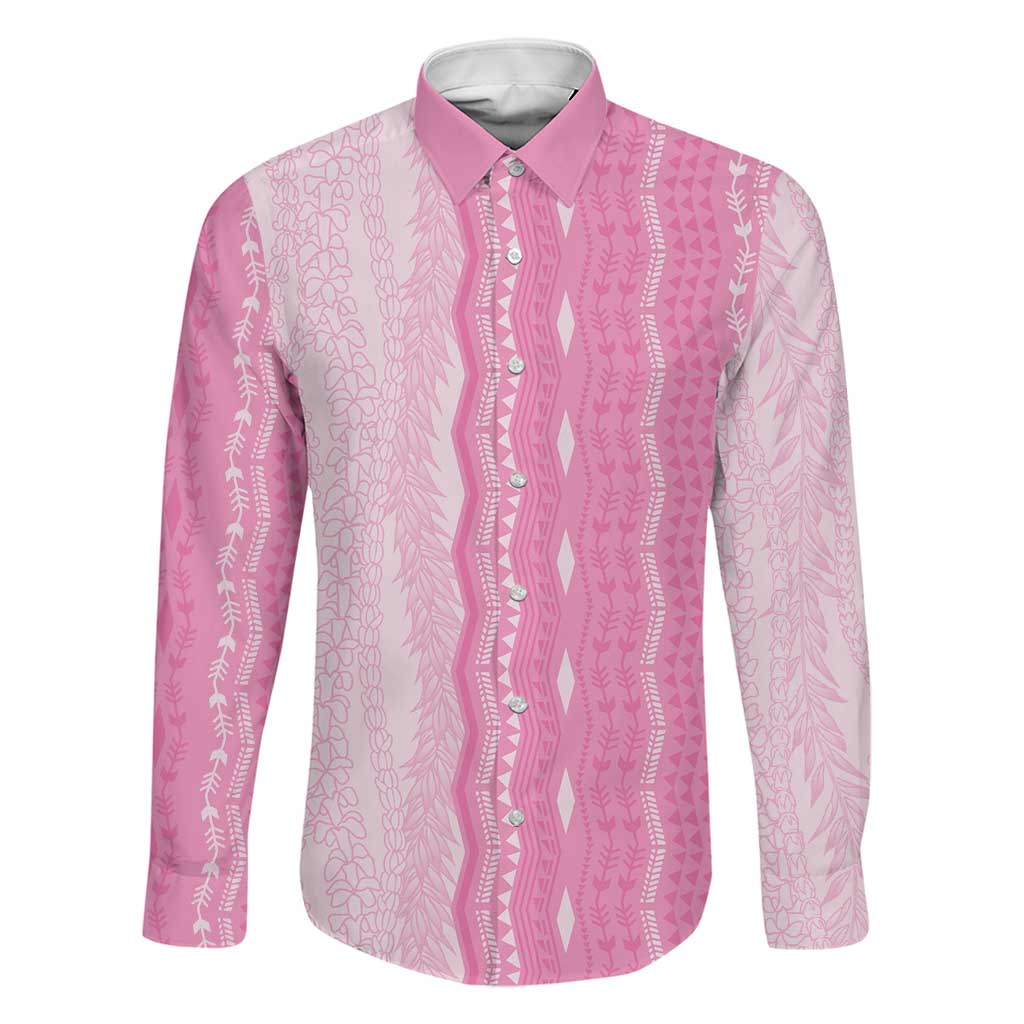Vintage Pink Hawaiian Traditional Kapa Mix Flowers Lei Family Matching Off Shoulder Short Dress and Hawaiian Shirt