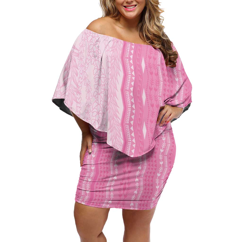 Vintage Pink Hawaiian Traditional Kapa Mix Flowers Lei Family Matching Off Shoulder Short Dress and Hawaiian Shirt