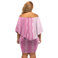 Vintage Pink Hawaiian Traditional Kapa Mix Flowers Lei Family Matching Off Shoulder Short Dress and Hawaiian Shirt