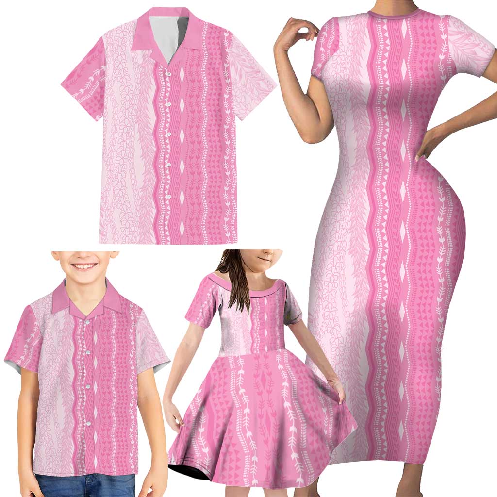 Vintage Pink Hawaiian Traditional Kapa Mix Flowers Lei Family Matching Short Sleeve Bodycon Dress and Hawaiian Shirt LT7 - Polynesian Pride