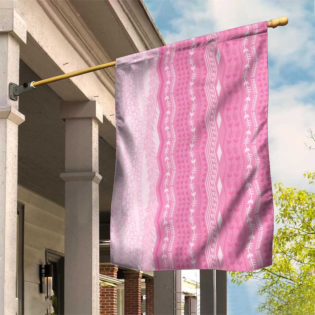 Vintage Pink Hawaiian Traditional Kapa Mix Flowers Lei Garden Flag