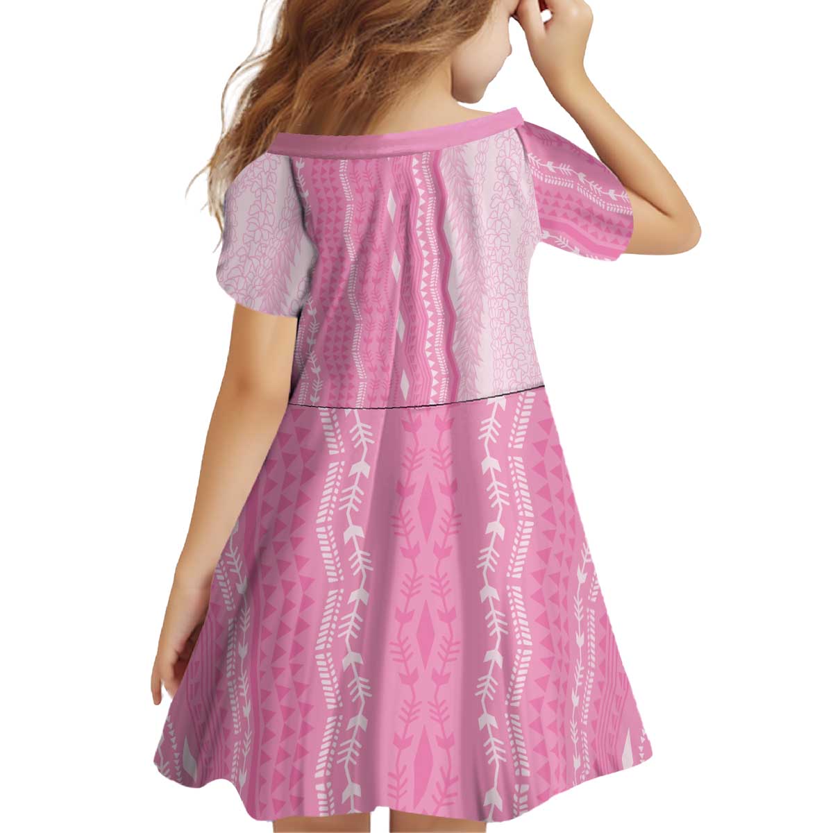 Vintage Pink Hawaiian Traditional Kapa Mix Flowers Lei Kid Short Sleeve Dress