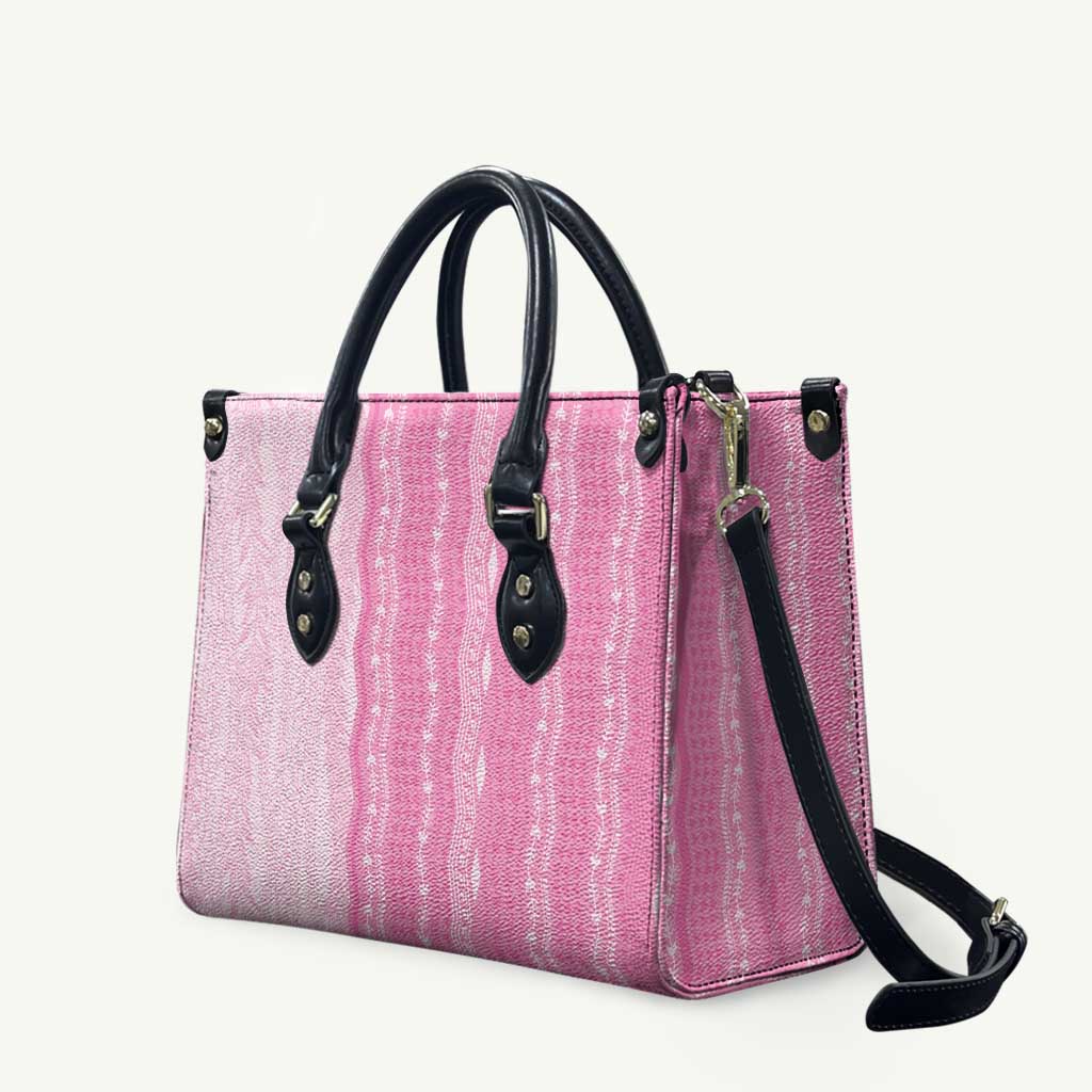 Vintage Pink Hawaiian Traditional Kapa Mix Flowers Lei Leather Bag