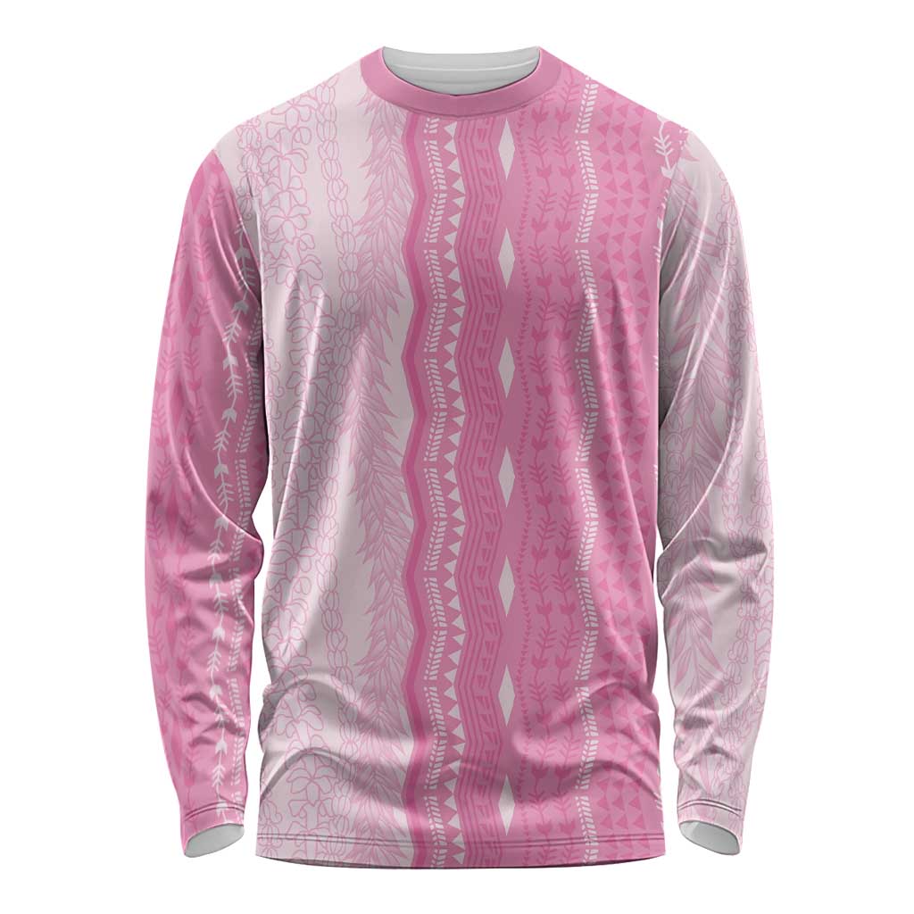 Vintage Pink Hawaiian Traditional Kapa Mix Flowers Lei Long Sleeve Shirt