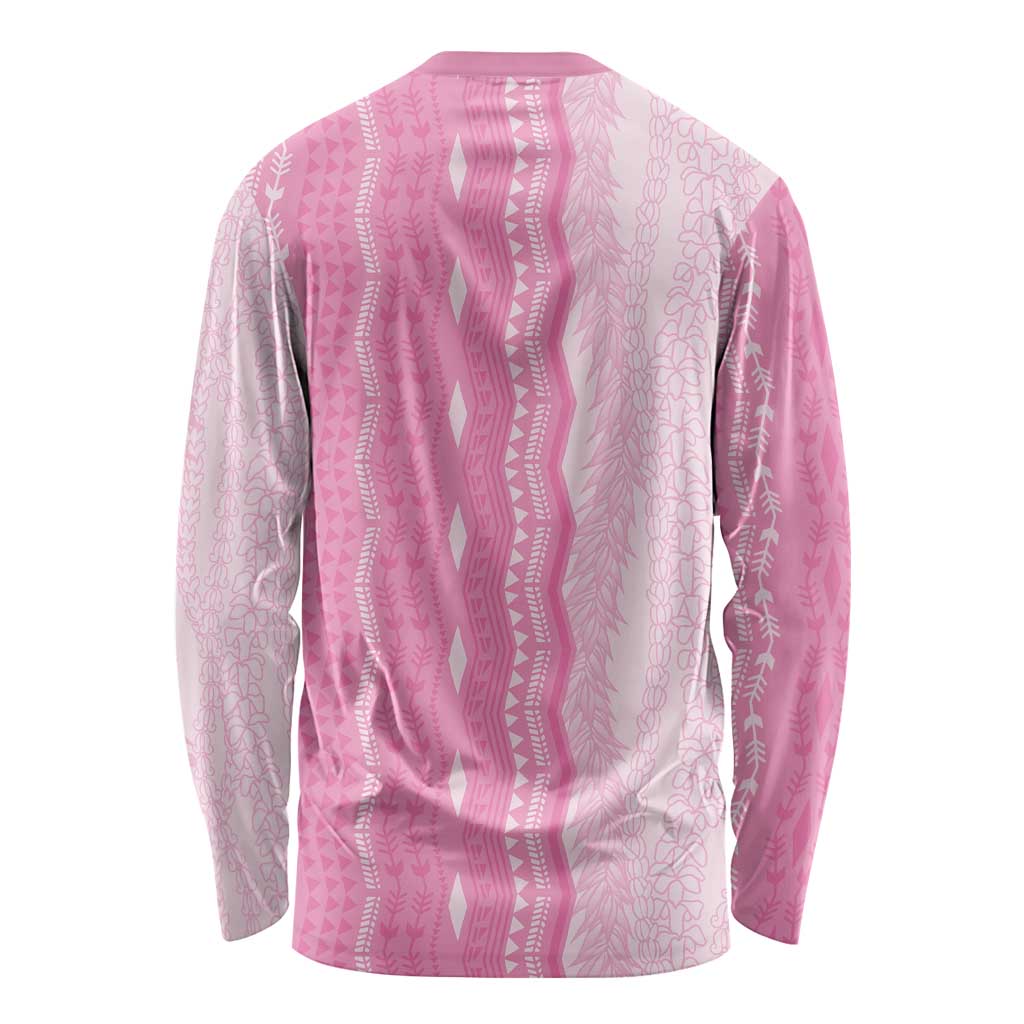 Vintage Pink Hawaiian Traditional Kapa Mix Flowers Lei Long Sleeve Shirt