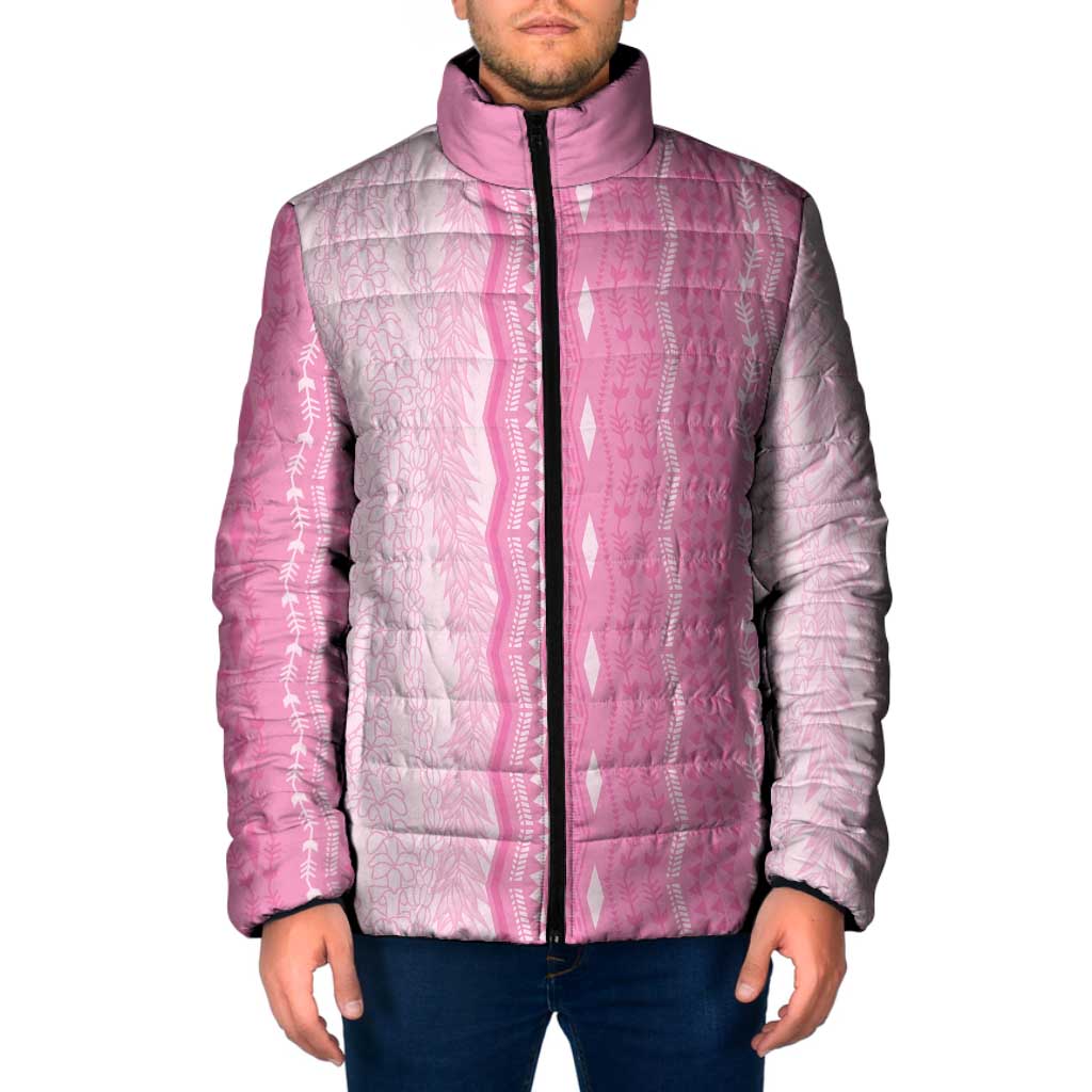 Vintage Pink Hawaiian Traditional Kapa Mix Flowers Lei Padded Jacket
