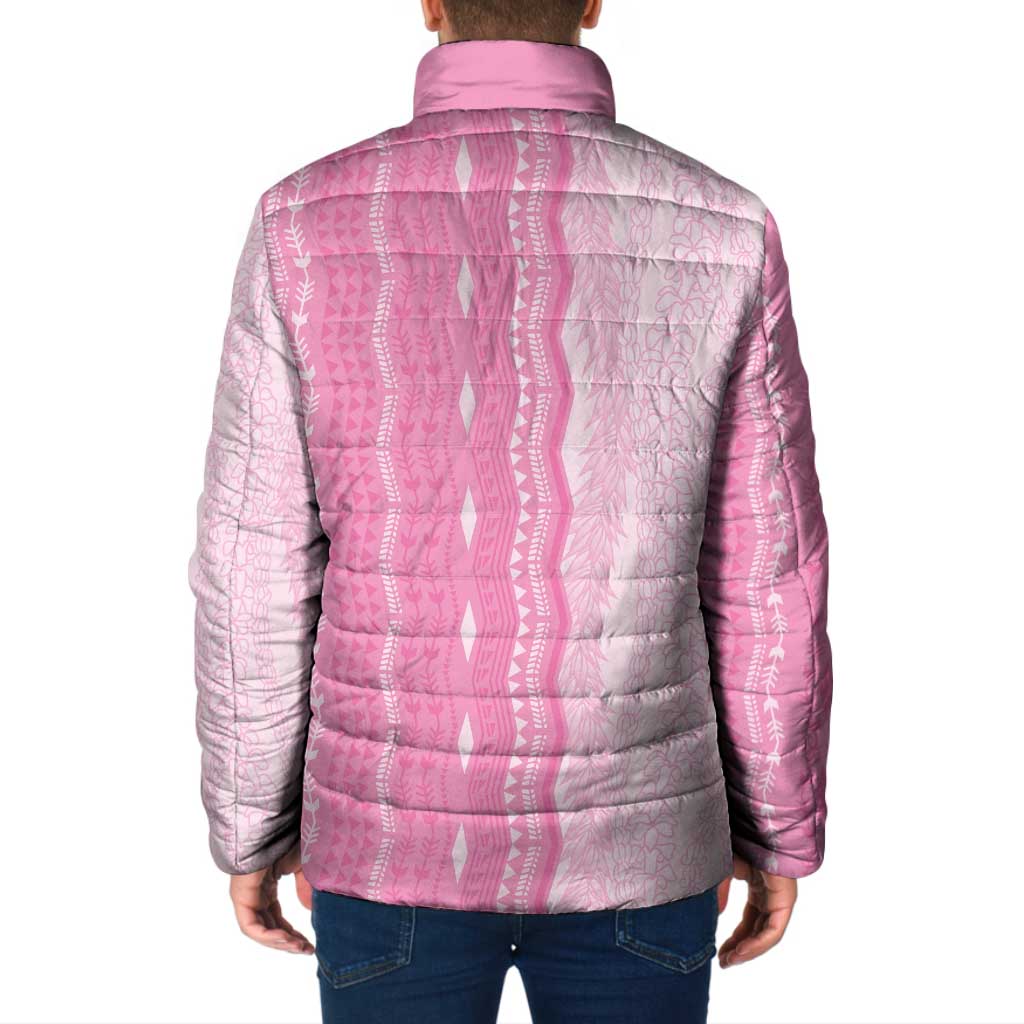 Vintage Pink Hawaiian Traditional Kapa Mix Flowers Lei Padded Jacket