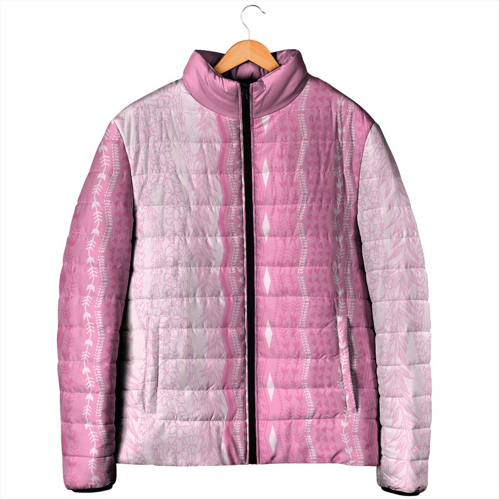 Vintage Pink Hawaiian Traditional Kapa Mix Flowers Lei Padded Jacket