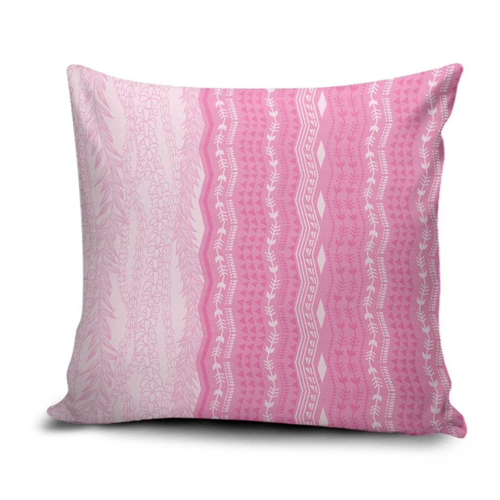 Vintage Pink Hawaiian Traditional Kapa Mix Flowers Lei Pillow Cover