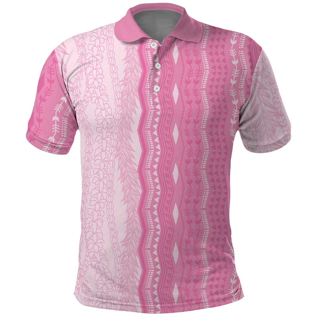 Vintage Pink Hawaiian Traditional Kapa Mix Flowers Lei Polo Shirt