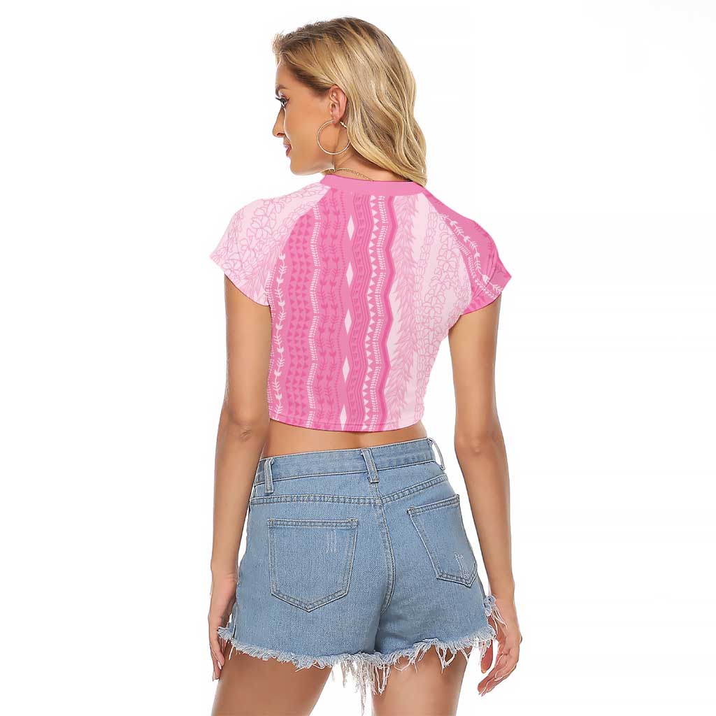 Vintage Pink Hawaiian Traditional Kapa Mix Flowers Lei Raglan Cropped T Shirt LT7 - Polynesian Pride