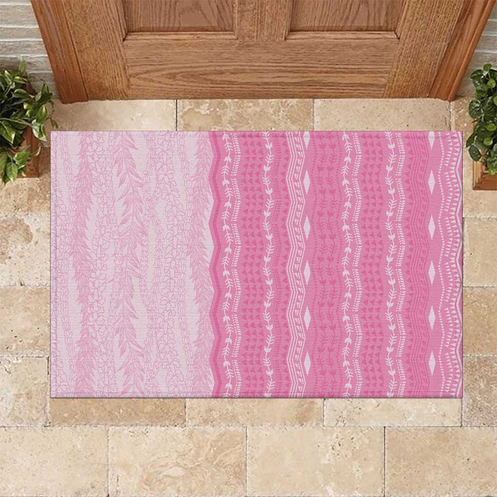 Vintage Pink Hawaiian Traditional Kapa Mix Flowers Lei Rubber Doormat