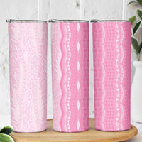 Vintage Pink Hawaiian Traditional Kapa Mix Flowers Lei Skinny Tumbler