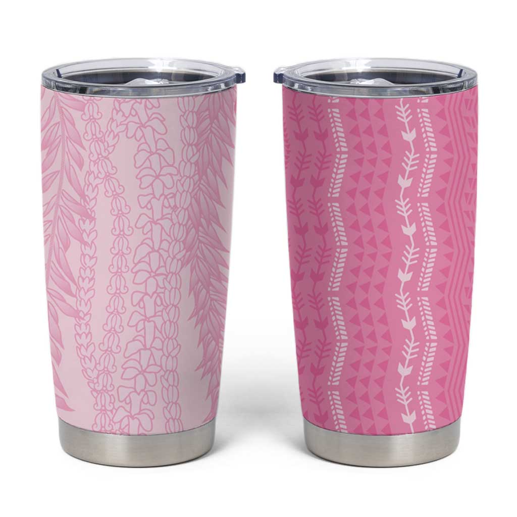 Vintage Pink Hawaiian Traditional Kapa Mix Flowers Lei Tumbler Cup