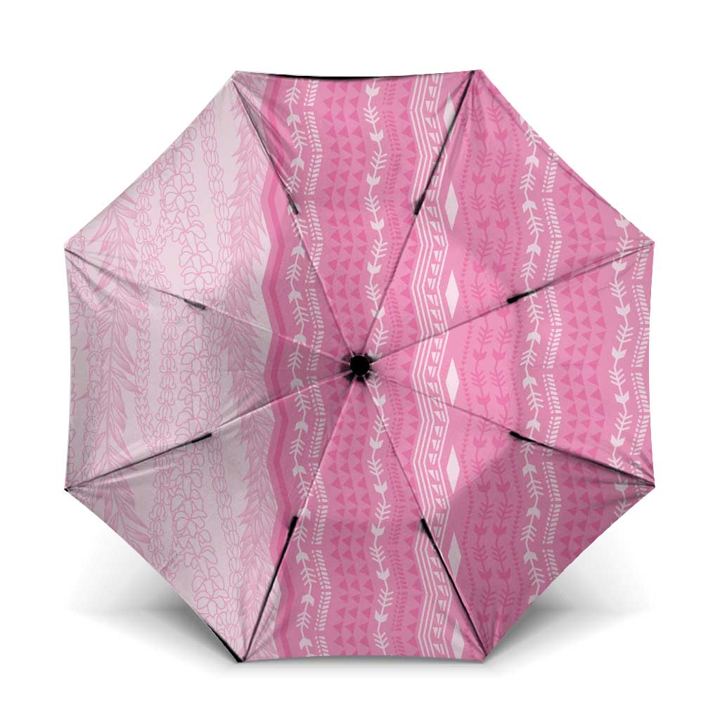 Vintage Pink Hawaiian Traditional Kapa Mix Flowers Lei Umbrella