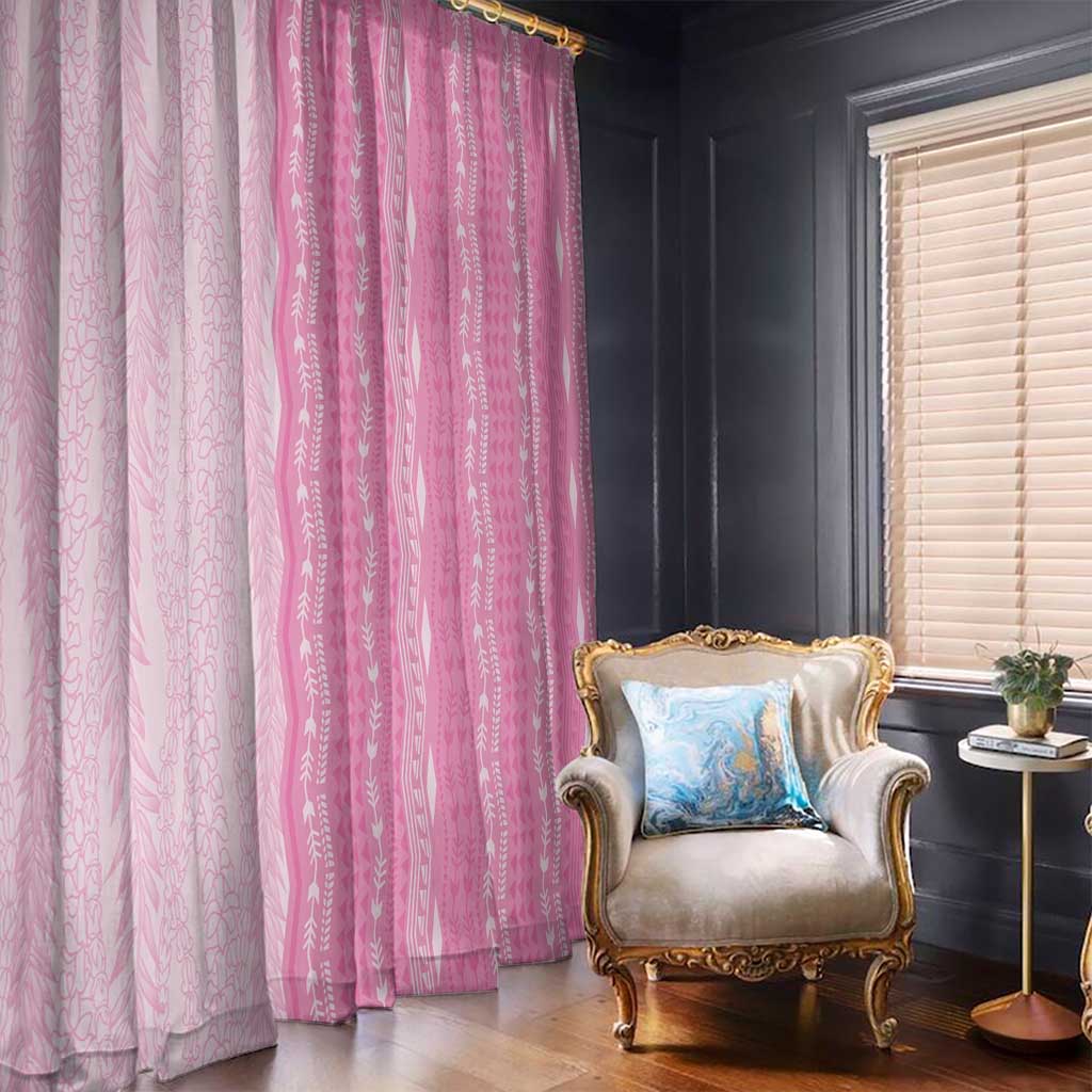 Vintage Pink Hawaiian Traditional Kapa Mix Flowers Lei Window Curtain