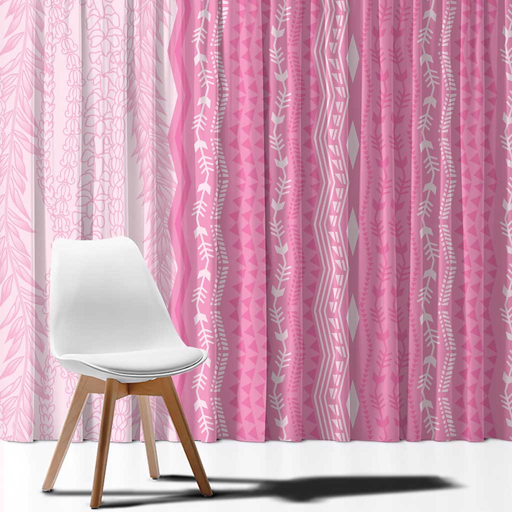 Vintage Pink Hawaiian Traditional Kapa Mix Flowers Lei Window Curtain