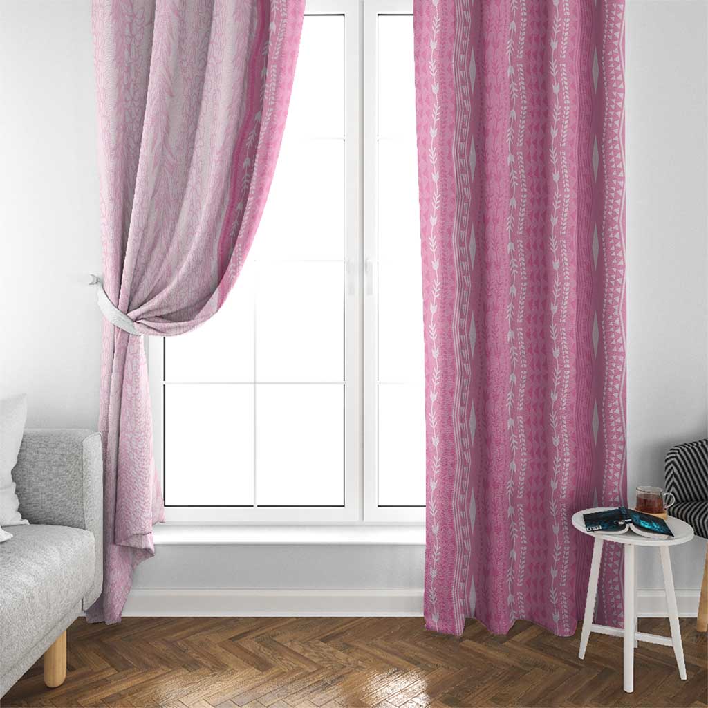 Vintage Pink Hawaiian Traditional Kapa Mix Flowers Lei Window Curtain